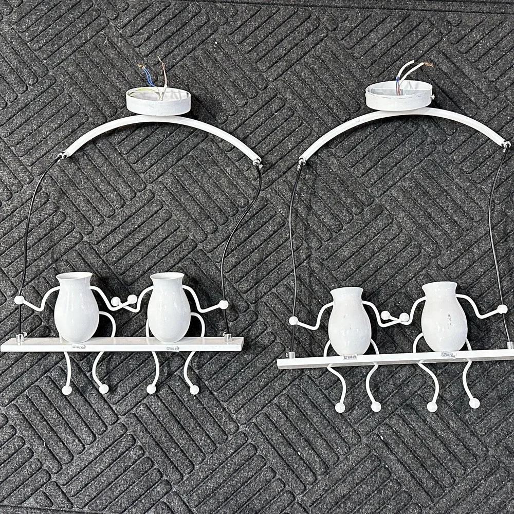 Pair Stick Figure Swing Wall Sconce Lamps 2-Light White Modern Novelty Untested